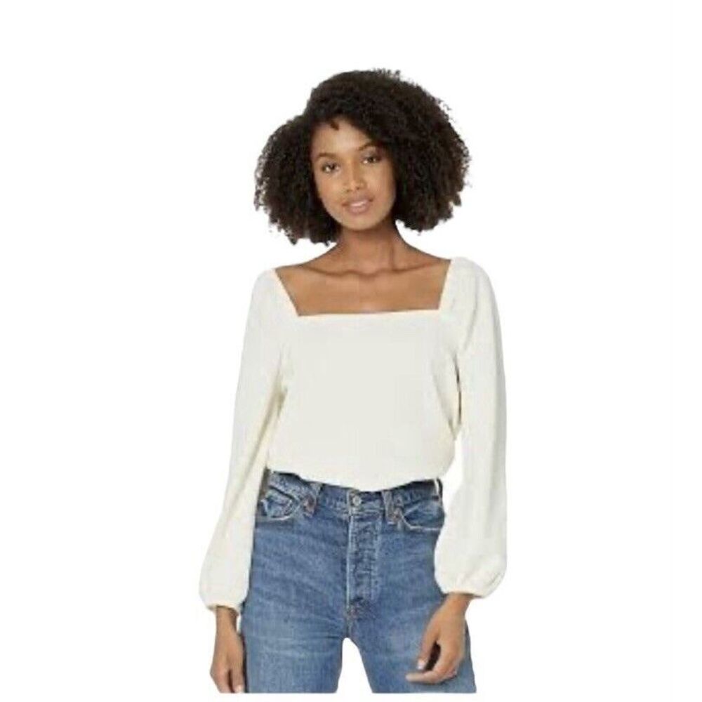 Madewell Women's 4X Plus Size Crepe‎ Square Neck Puff Sleeve Top Cream Read